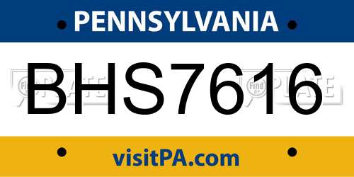 BHS7616 Pennsylvania License Plate