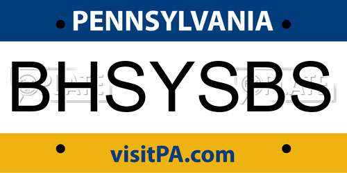 BHSYSBS Pennsylvania License Plate