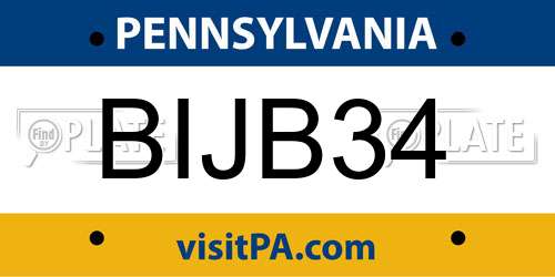 BIJB34 Pennsylvania License Plate