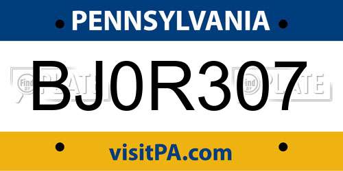 BJ0R307 Pennsylvania License Plate