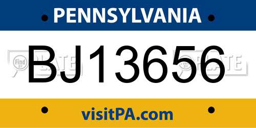 BJ13656 Pennsylvania License Plate