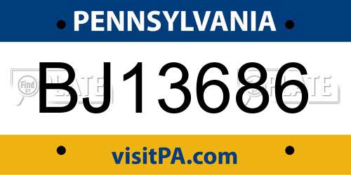 BJ13686 Pennsylvania License Plate