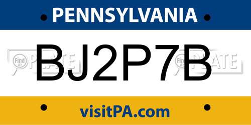 BJ2P7B Pennsylvania License Plate