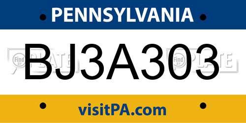 BJ3A303 Pennsylvania License Plate