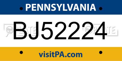 BJ52224 Pennsylvania License Plate