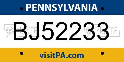 BJ52233 Pennsylvania License Plate