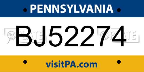 BJ52274 Pennsylvania License Plate