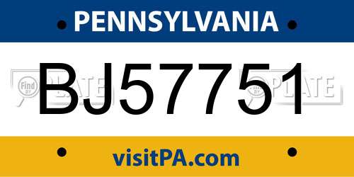 BJ57751 Pennsylvania License Plate