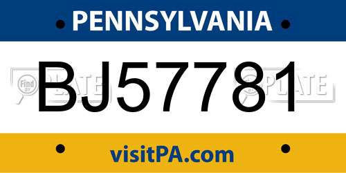 BJ57781 Pennsylvania License Plate
