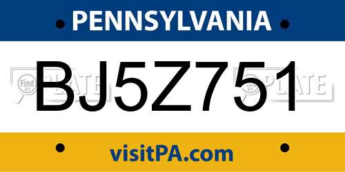 BJ5Z751 Pennsylvania License Plate
