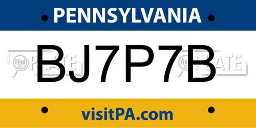 BJ7P7B Pennsylvania License Plate