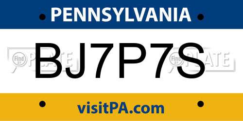 BJ7P7S Pennsylvania License Plate