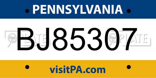 BJ85307 Pennsylvania License Plate