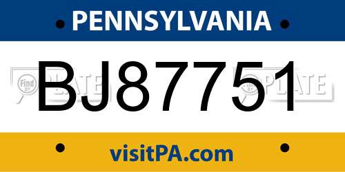 BJ87751 Pennsylvania License Plate
