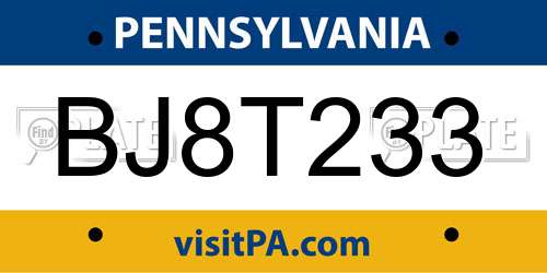BJ8T233 Pennsylvania License Plate