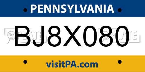 BJ8X080 Pennsylvania License Plate
