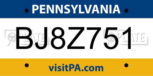 BJ8Z751 Pennsylvania License Plate