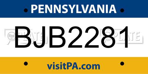 BJB2281 Pennsylvania License Plate