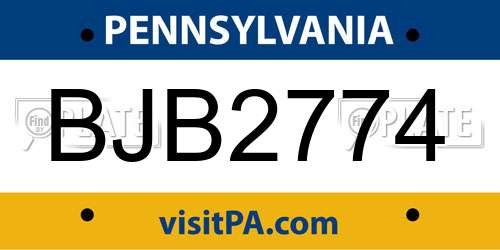 BJB2774 Pennsylvania License Plate