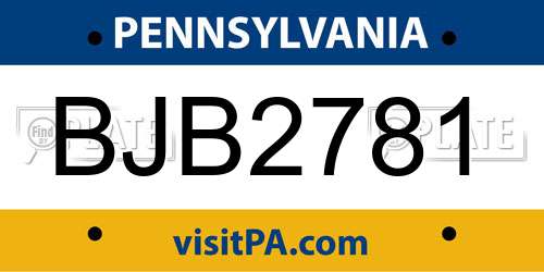 BJB2781 Pennsylvania License Plate