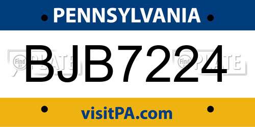BJB7224 Pennsylvania License Plate