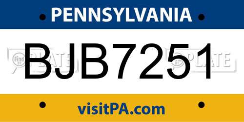 BJB7251 Pennsylvania License Plate