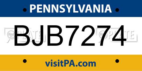 BJB7274 Pennsylvania License Plate