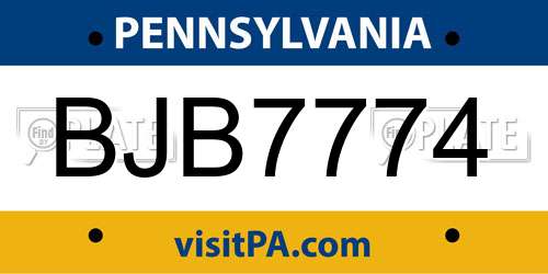BJB7774 Pennsylvania License Plate