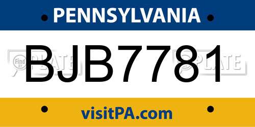 BJB7781 Pennsylvania License Plate