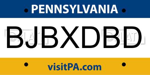 BJBXDBD Pennsylvania License Plate