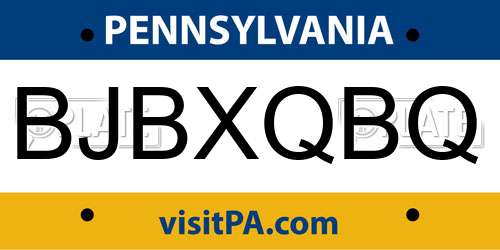 BJBXQBQ Pennsylvania License Plate