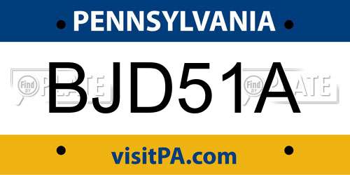 BJD51A Pennsylvania License Plate