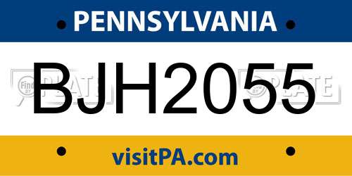 BJH2055 Pennsylvania License Plate