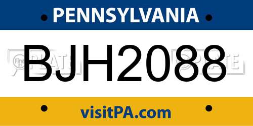 BJH2088 Pennsylvania License Plate