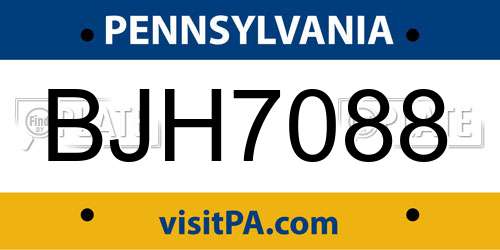 BJH7088 Pennsylvania License Plate