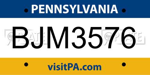 BJM3576 Pennsylvania License Plate