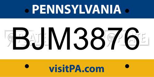 BJM3876 Pennsylvania License Plate
