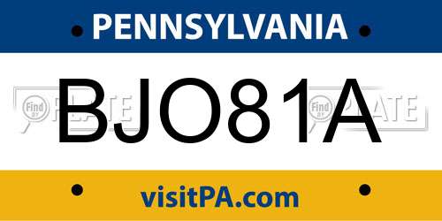 BJO81A Pennsylvania License Plate