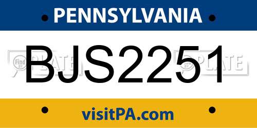 BJS2251 Pennsylvania License Plate
