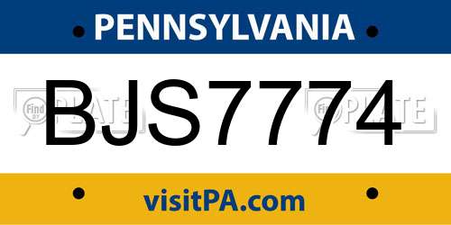 BJS7774 Pennsylvania License Plate
