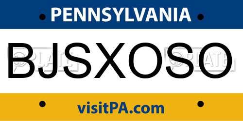 BJSXOSO Pennsylvania License Plate