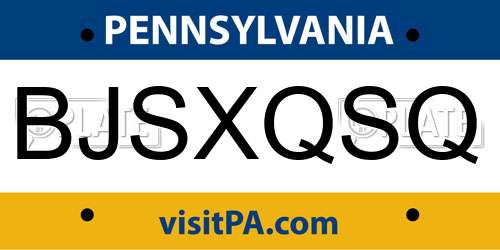 BJSXQSQ Pennsylvania License Plate