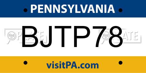 BJTP78 Pennsylvania License Plate