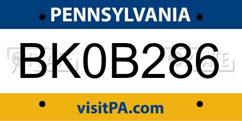 BK0B286 Pennsylvania License Plate