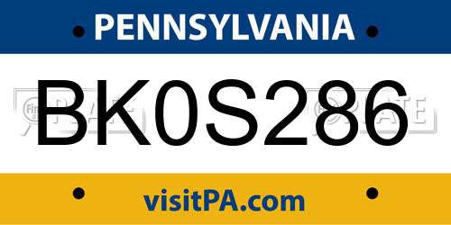 BK0S286 Pennsylvania License Plate