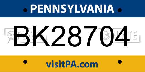 BK28704 Pennsylvania License Plate