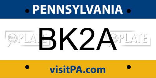 BK2A Pennsylvania License Plate