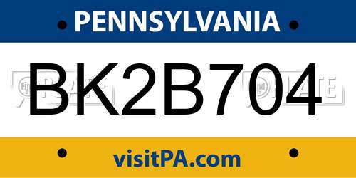 BK2B704 Pennsylvania License Plate