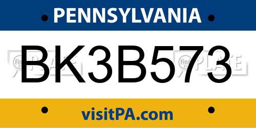 BK3B573 Pennsylvania License Plate