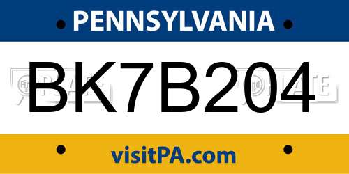 BK7B204 Pennsylvania License Plate